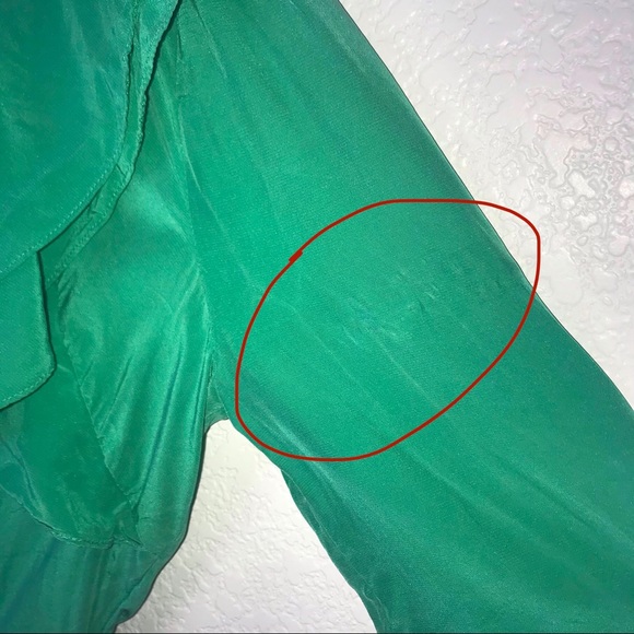 BCBGMaxAzria Emerald Green Wrap Ruffle Blouse Top - Picture 3 of 7